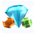 Promotional render of the Blue, Orange and Green gems from a later DRM screen of Bejeweled Deluxe.